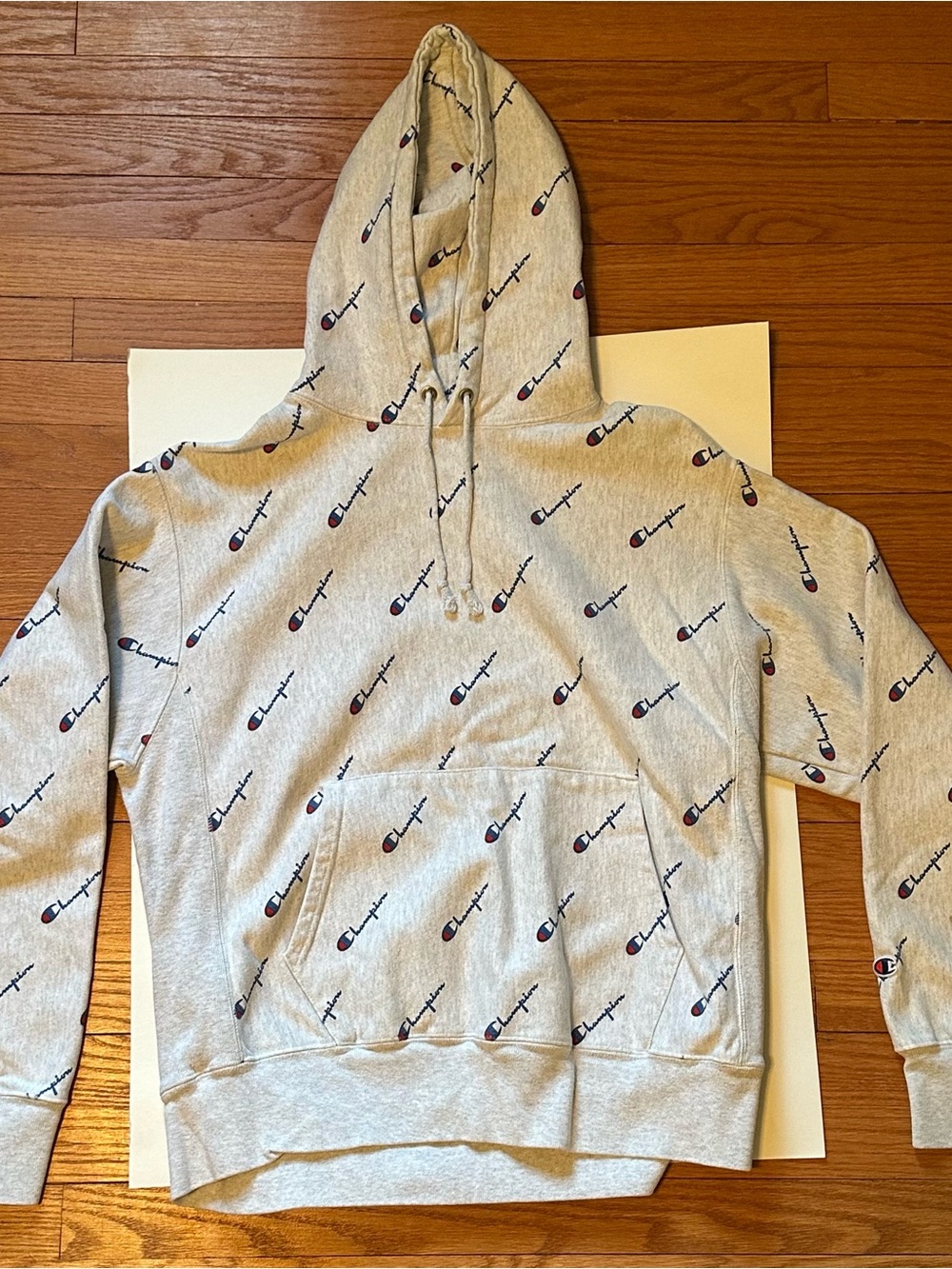 Champion Light Gray Allover Logo Crewneck Hoodie